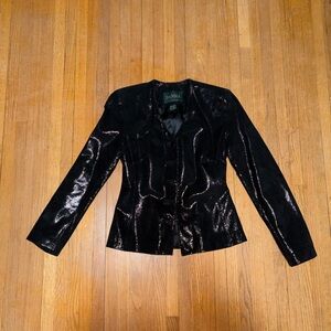 Vintage 90’s Danier Women's Black Shiny Leather Blazer MADE IN CANADA RARE